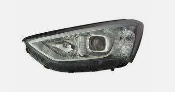 Фара передняя Hyundai Santa Fe 3 2012-2016, правая, электрическая регулировка, без ламп (H7*2/PY21W/LED), белая вставка, Depo, 2211167RLDEM