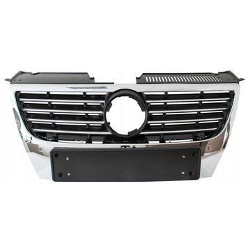 Решітка радіатора Volkswagen Passat B6 2005-2010, хромована, з отвором під парктронік, AVTM, 187407981