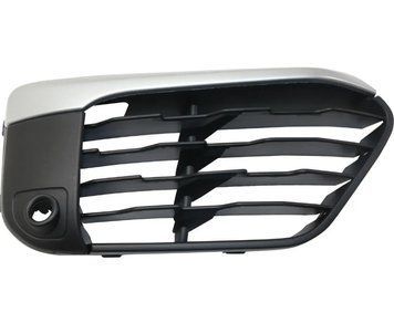 Решетка бампера BMW X1 F48 2015-2020, левая внешняя, черная, с хромированным молдингом, AVTM, BM1038201, 181450913