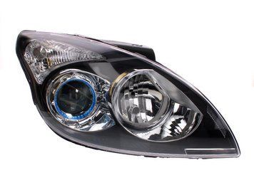 Фара передняя Hyundai i30 2007-2012, правая H7/H1, электрическая регулировка, черная рамка, Depo, 221-1154R-LDEM2