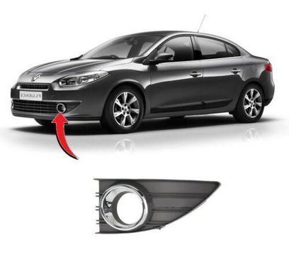 Решетка бампера Renault Fluence 2010-2013, с отв. п/тум., левая, с хромом, AVTM, 261523809R, 5628 911