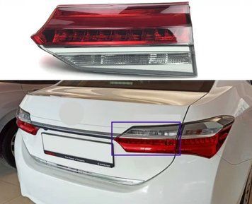 Фонарь задний Toyota Corolla E18 2016-2019, EUR, левый, без ламп (LED/W16W), внутренний, Depo, 112-1328L3UE