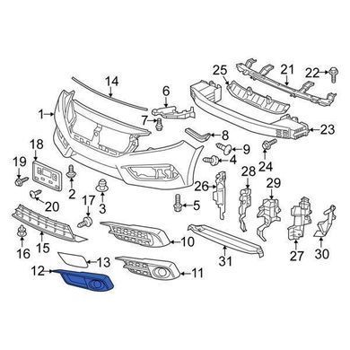 Решітка бампера Honda Civic 10 2016-2018, з отвором противотуманки, ліва, AVTM, 183034911