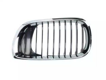 Решітка радіатора BMW 3-Series E46 2001-2005, в капоті, ліва хромована, ребра чорні, ABS-пластик, AVTM, 181401993
