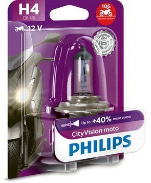 Автолампа H4 CityVision Moto+40% 12V 60/55W P43t-38 (блистер 1шт)
