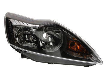 Фара передняя Ford Focus 2008-2011, правая H1+H7, черная рамка с хромом, с моторчиком, TYC, 20-11483-15-2