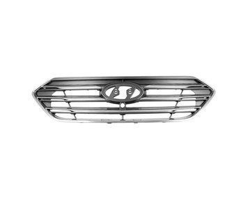 Решітка радіатора Hyundai Santa Fe 2016-2018, чорна, з отвором під камеру, AVTM, 183247991