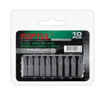 Набор бит 1/4" L25мм PH2 10ед. на блистере TOPTUL FSBA0802G